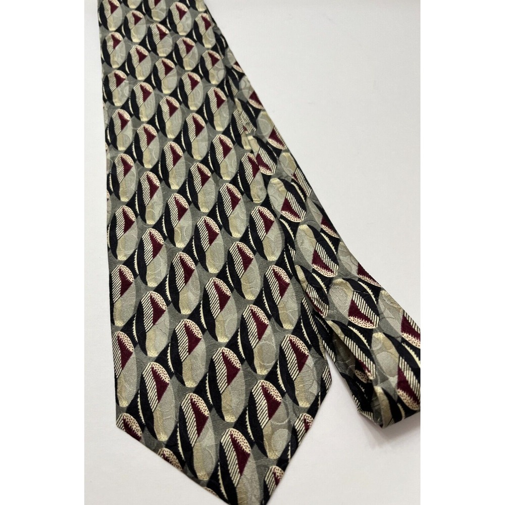 Men's Tie Necktie‎ Carlos Tomasini Black Red Gray Brown Circle Geometric Pattern